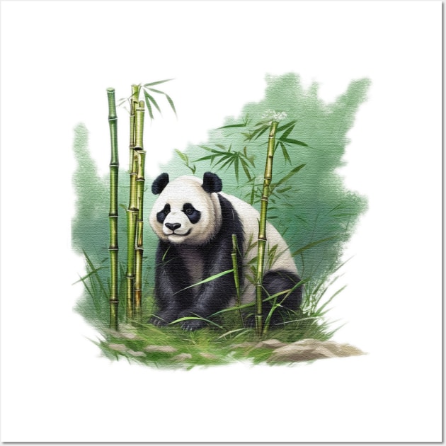 panda bear standing in the middle of bamboo trees Wall Art by JnS Merch Store